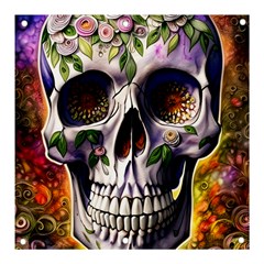 Cute Sugar Skull With Flowers - Day Of The Dead Banner And Sign 3  X 3  by GardenOfOphir