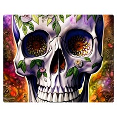 Cute Sugar Skull With Flowers - Day Of The Dead Premium Plush Fleece Blanket (medium)