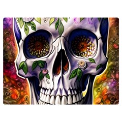 Cute Sugar Skull With Flowers - Day Of The Dead Premium Plush Fleece Blanket (extra Small)