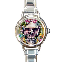 Skull And Bones Retro Round Italian Charm Watch by GardenOfOphir