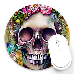 Skull And Bones Retro Round Mousepad by GardenOfOphir