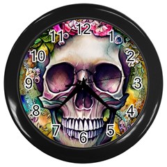 Skull And Bones Retro Wall Clock (black) by GardenOfOphir