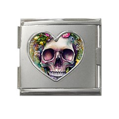 Skull And Bones Retro Mega Link Heart Italian Charm (18mm)