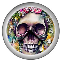 Skull And Bones Retro Wall Clock (silver) by GardenOfOphir