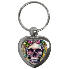 Skull And Bones Retro Key Chain (heart) by GardenOfOphir