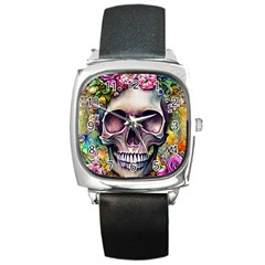 Skull And Bones Retro Square Metal Watch by GardenOfOphir