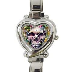 Skull And Bones Retro Heart Italian Charm Watch by GardenOfOphir