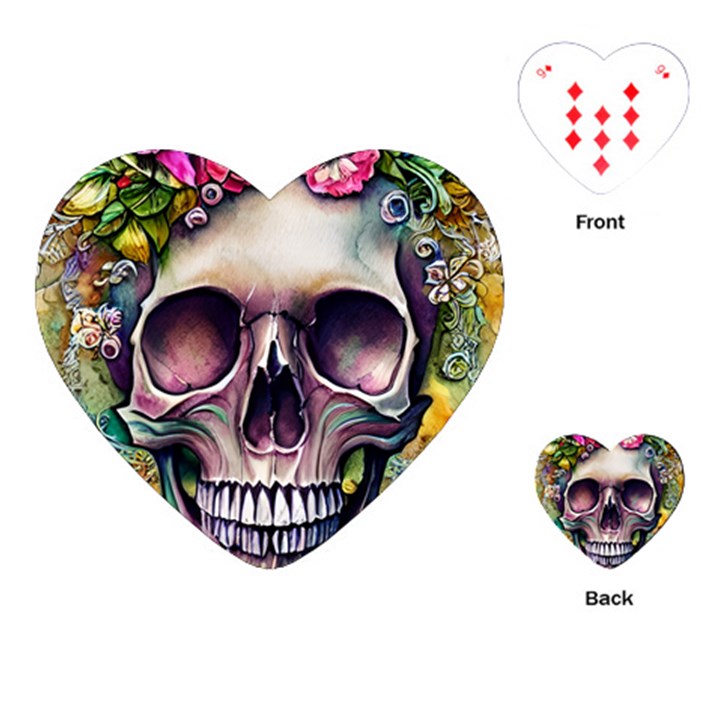 Skull And Bones Retro Playing Cards Single Design (Heart)