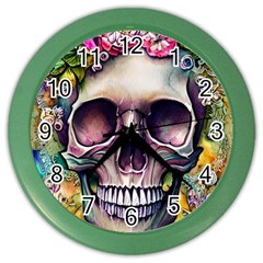 Skull And Bones Retro Color Wall Clock by GardenOfOphir