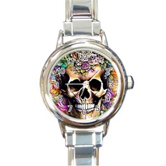 Skeleton Skull Cottagecore Round Italian Charm Watch by GardenOfOphir