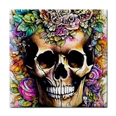 Skeleton Skull Cottagecore Tile Coaster by GardenOfOphir