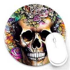 Skeleton Skull Cottagecore Round Mousepad by GardenOfOphir