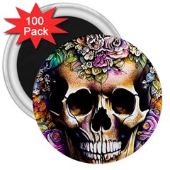 Skeleton Skull Cottagecore 3  Magnets (100 Pack) by GardenOfOphir