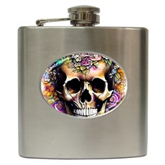 Skeleton Skull Cottagecore Hip Flask (6 Oz) by GardenOfOphir