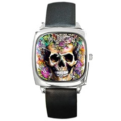 Skeleton Skull Cottagecore Square Metal Watch by GardenOfOphir