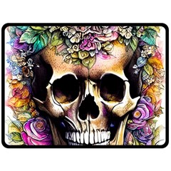 Skeleton Skull Cottagecore Fleece Blanket (large) by GardenOfOphir