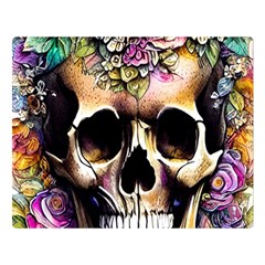 Skeleton Skull Cottagecore Two Sides Premium Plush Fleece Blanket (large) by GardenOfOphir