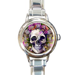 Cute Skulls And Bones Round Italian Charm Watch by GardenOfOphir