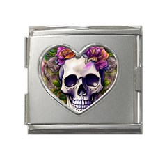 Cute Skulls And Bones Mega Link Heart Italian Charm (18mm) by GardenOfOphir