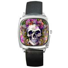 Cute Skulls And Bones Square Metal Watch by GardenOfOphir