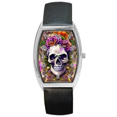 Cute Skulls And Bones Barrel Style Metal Watch by GardenOfOphir