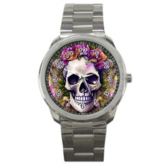 Cute Skulls And Bones Sport Metal Watch by GardenOfOphir