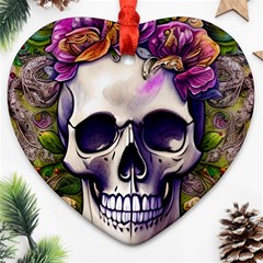 Cute Skulls And Bones Heart Ornament (two Sides)