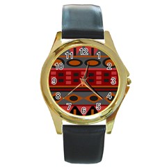 Red-011 Round Gold Metal Watch by nateshop