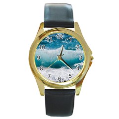 Waves Round Gold Metal Watch by nateshop