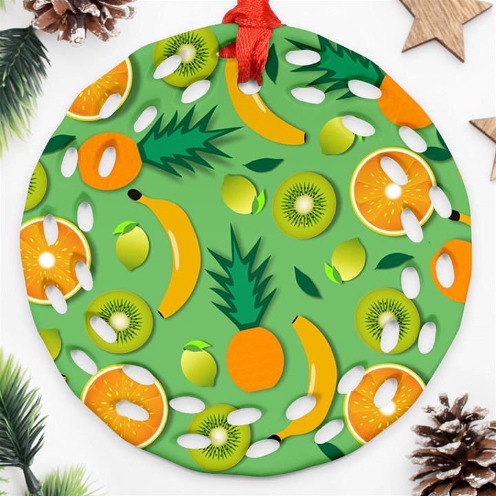 Fruit Tropical Pattern Design Art Ornament (Round Filigree)