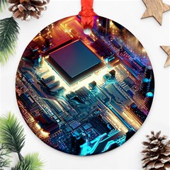 Ai Generated Motherboard City Technology Tech Cpu Ornament (round) by Jancukart