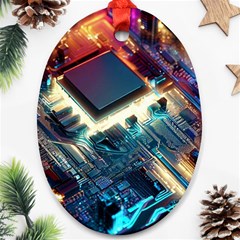 Ai Generated Motherboard City Technology Tech Cpu Ornament (oval) by Jancukart