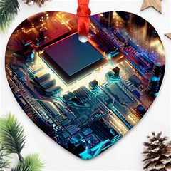 Ai Generated Motherboard City Technology Tech Cpu Ornament (heart) by Jancukart