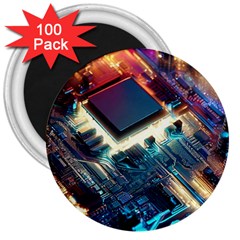 Ai Generated Motherboard City Technology Tech Cpu 3  Magnets (100 Pack)