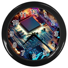 Ai Generated Motherboard City Technology Tech Cpu Wall Clock (black)