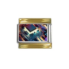 Ai Generated Motherboard City Technology Tech Cpu Gold Trim Italian Charm (9mm) by Jancukart