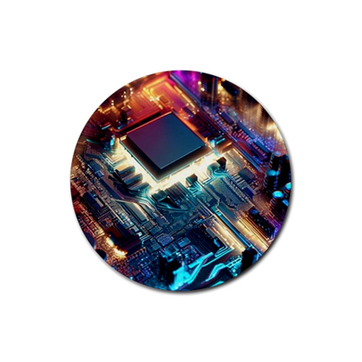 Ai Generated Motherboard City Technology Tech Cpu Rubber Coaster (Round)