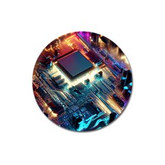 Ai Generated Motherboard City Technology Tech Cpu Magnet 3  (round)