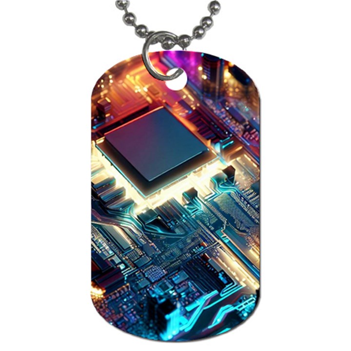 Ai Generated Motherboard City Technology Tech Cpu Dog Tag (Two Sides)