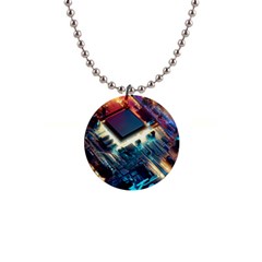 Ai Generated Motherboard City Technology Tech Cpu 1  Button Necklace