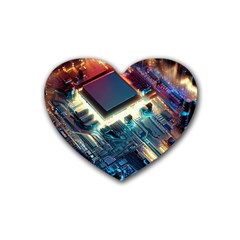 Ai Generated Motherboard City Technology Tech Cpu Rubber Heart Coaster (4 Pack)