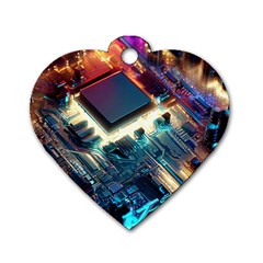 Ai Generated Motherboard City Technology Tech Cpu Dog Tag Heart (one Side)