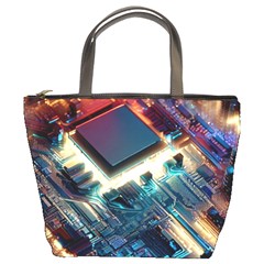 Ai Generated Motherboard City Technology Tech Cpu Bucket Bag by Jancukart