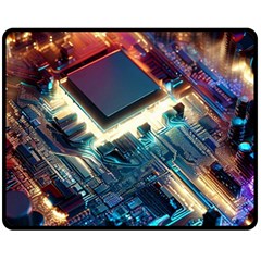 Ai Generated Motherboard City Technology Tech Cpu Fleece Blanket (medium) by Jancukart