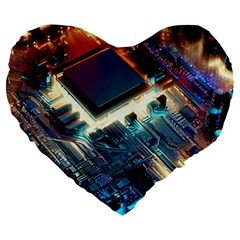 Ai Generated Motherboard City Technology Tech Cpu Large 19  Premium Heart Shape Cushions by Jancukart