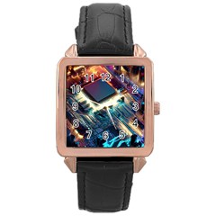 Ai Generated Motherboard City Technology Tech Cpu Rose Gold Leather Watch  by Jancukart