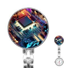 Ai Generated Motherboard City Technology Tech Cpu Stainless Steel Nurses Watch