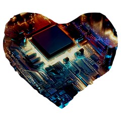 Ai Generated Motherboard City Technology Tech Cpu Large 19  Premium Flano Heart Shape Cushions by Jancukart