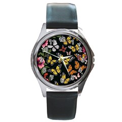 Flowers Butterfly Blooms Flowering Spring Round Metal Watch