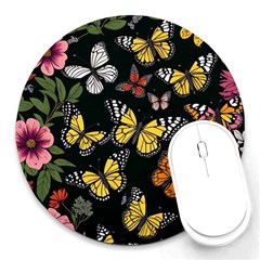 Flowers Butterfly Blooms Flowering Spring Round Mousepad by Jancukart